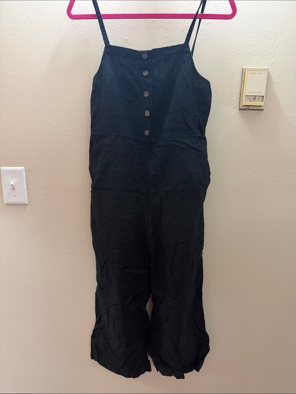 Black Wide-Leg Button-Front Jumpsuit